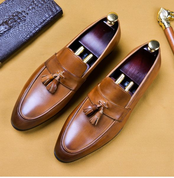 

2019 spring autumn new men formal business office leather shoes wedding party dress shoes tassel, Black