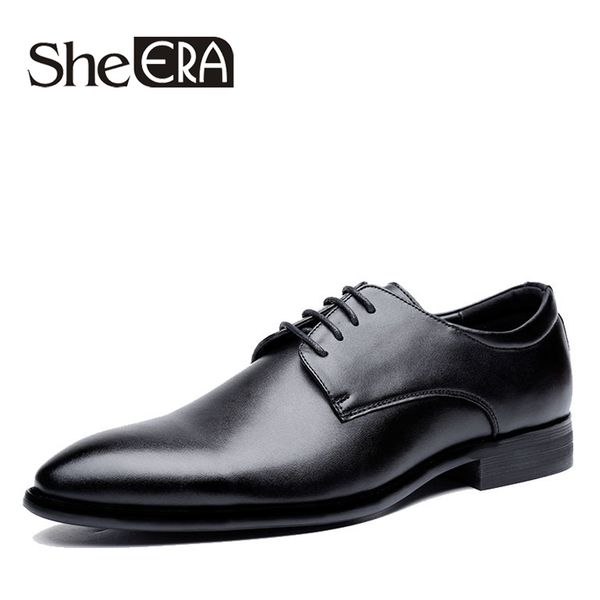 

new men dress shoes leather men oxford shoes lace up casual business pointed brand wedding party dress, Black
