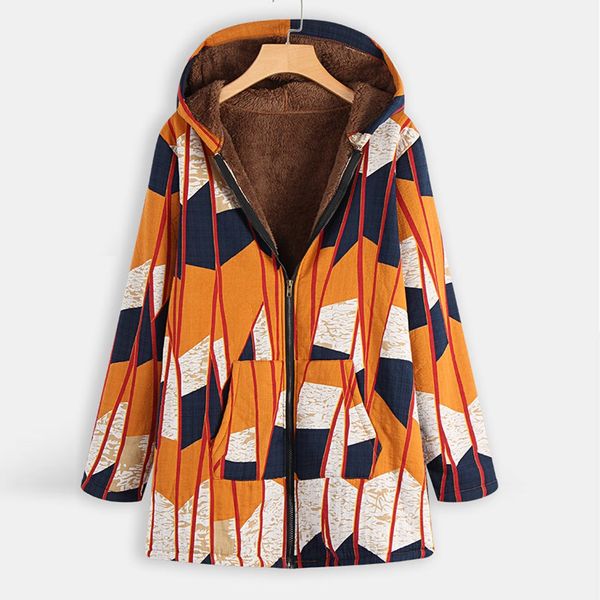 

women coat parka plus size 2019 fashion winter warm coat lady long sleeve zip thickening plush vintage print hooded jacket#j30, Black