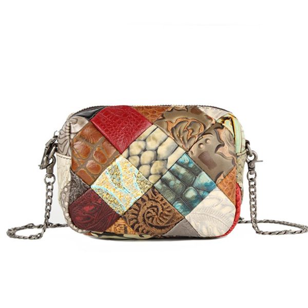 

lansuxiang 2019 new leather handbag chain bag female shoulder diagonal small square bag retro printed zipper pouch