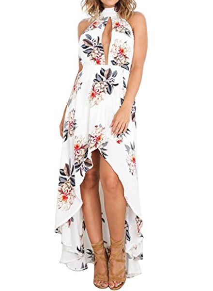 

zesica women's halter neck floral printed high low beach party maxi dress, Black;gray