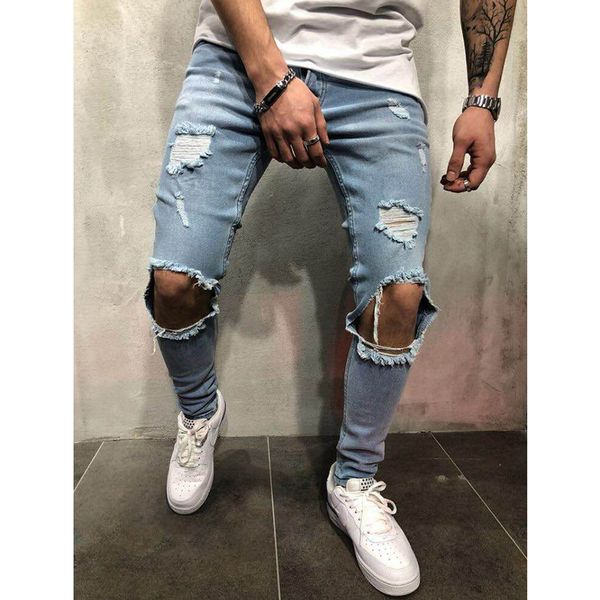 

mens holes jean denim zipper men mul-tiple styles multi-color solid jeans 2019 new mans hole straight men's long pants clothes size 28, Blue