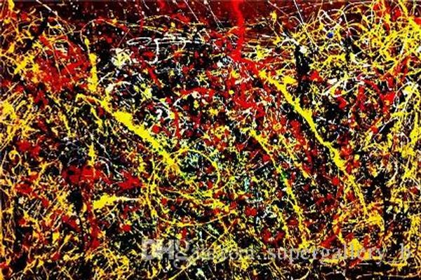 

jackson pollock handpainted & hd print graffiti abstract art oil painting red yellow black home deco wall art on canvas jk07