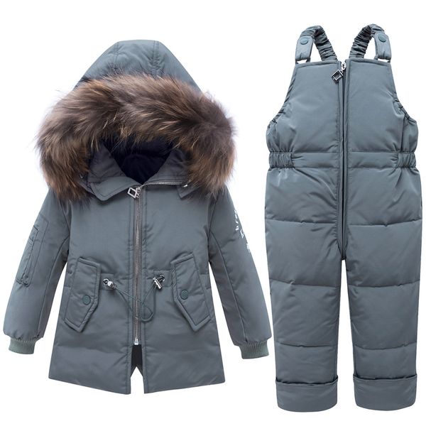 

2019 winter baby boy clothing set sport children warm fur duck down jacket baby snowsuit ski suit kids outerwear coat + trousers, White