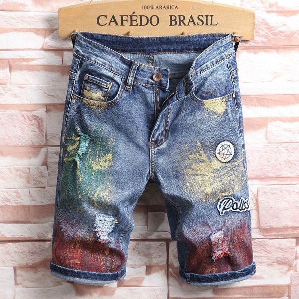 

multicolor 2018 summer denim pants holes destroyed knee ripped jeans, Blue