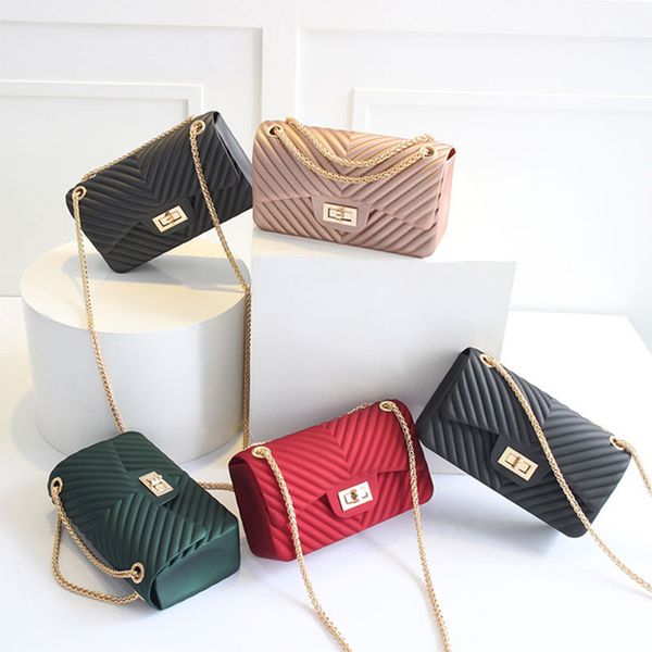 

v-shaped stripe metal chain shoulder strap ladies crossbody bag fashion women's jelly matte shoulder bags female messenger bags