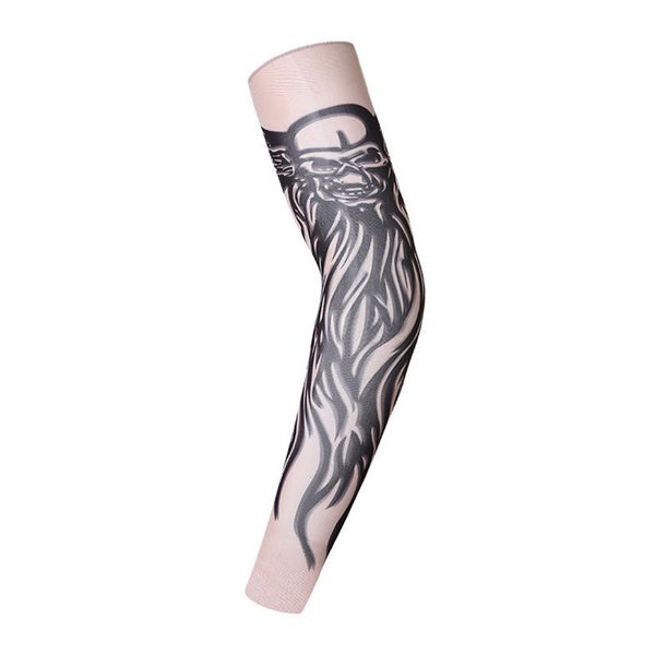 

multi-colors outdoor riding bike fake tattoo arm stockings sleeve cover sun elastic arm tattoo for cool men and women, Silver