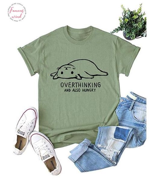 

summer overthinking and also hungry graphic t shirt not women today cat grunge vintage cat slogan cotton girl tee love cat, White
