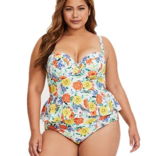 

women sport plus big large women's large swimwear printed hard clad steel supporting style decor high waist skirt swimwear bikini sets