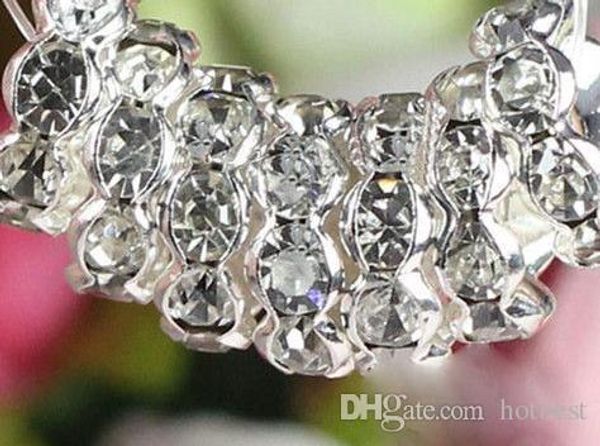 

8mm 10mm 500 pcs/lot white clear crystal rhinestone rondelle wave spacer beads, silver gold plated jewelry loose diy bead fit bracelet l8732