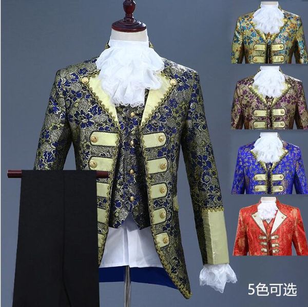 Король принц Ренессанс Средневековая Мужчины партии Cosplay костюм пальто + брюки + Tie Полный комплект плюс размер для мужчин Европейский суд платье Performance костюм