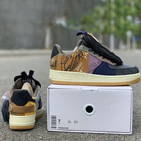 

travis forced 1 classic skateboarding shoe ins velvet multi color stitching zipper mens women fashion designer casual shoes