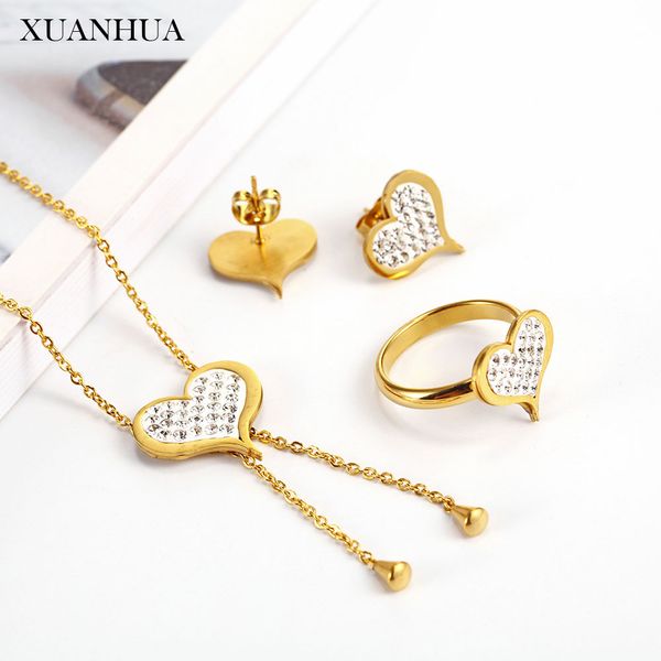 

xuanhua heart-shaped charm stainless steel jewelry woman set fashion fine jewelry accessories jewellery sets gifts for women, Silver