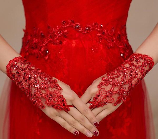 

short wedding gloves fingerless bridal gloves for women bride red lace gloves wedding accessories, White