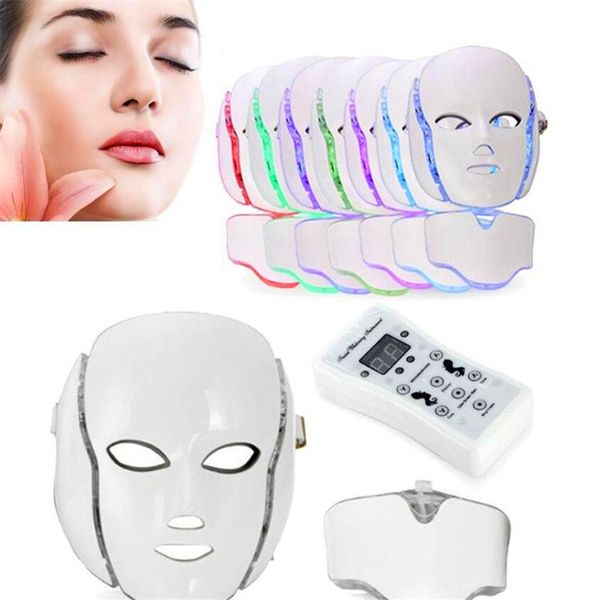 Maschera per il collo facciale a LED a 7 colori EMS Microelettronica Photon Rimozione delle rughe Ringiovanimento della pelle per viso e bellezza DHL consegna