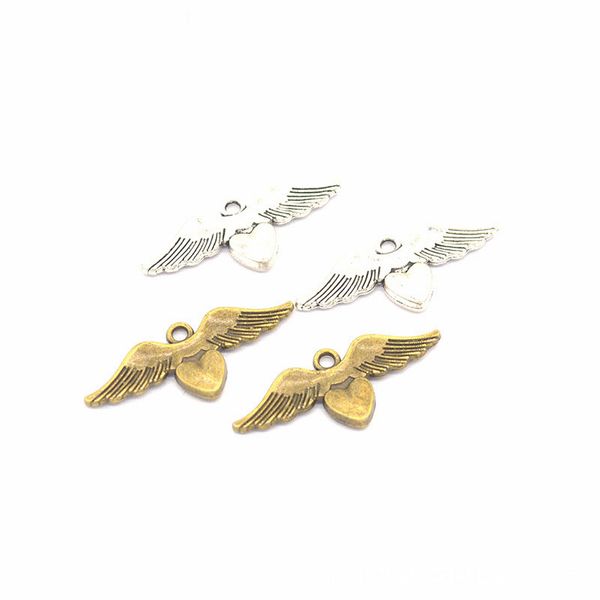 

bulk 200pcs winged heart charms 2 sided angel wings charms antique silver tone antique bronze 34x14mm, Bronze;silver