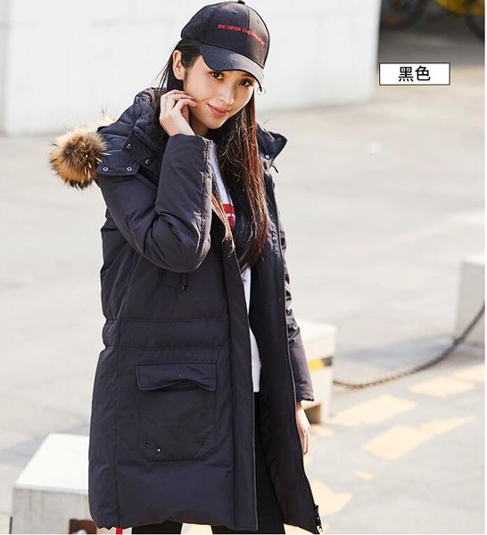 

autumn, winter, fashion, korean, raccoon, big hair collar, down jacket, Black