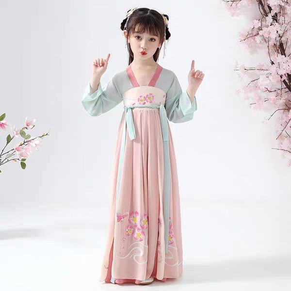 

girls pink hanfu china ancient folk clothing han/tang/song dynasty traditional costume children catwalk show outfit, White