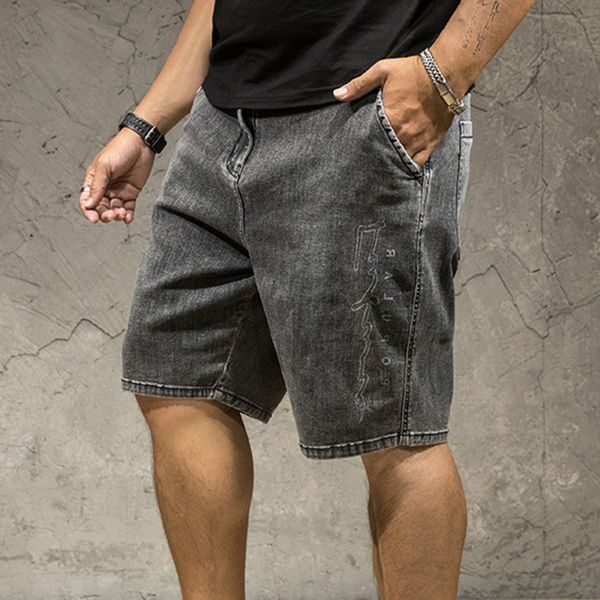 

fashionable casual loose stretch denim shorts jeans men plus size summer new men stretch short jeans plus size, Blue