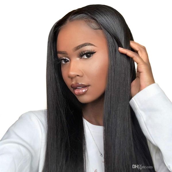 

lace front human hair wigs virgin hair brazilian straight pre plucked with baby hair glueless lace front wig, Black