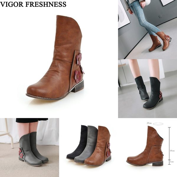 

vigor freshness shoes women ankle boots winter woman shoes autumn boots dress low heels party flower slip on my71, Black
