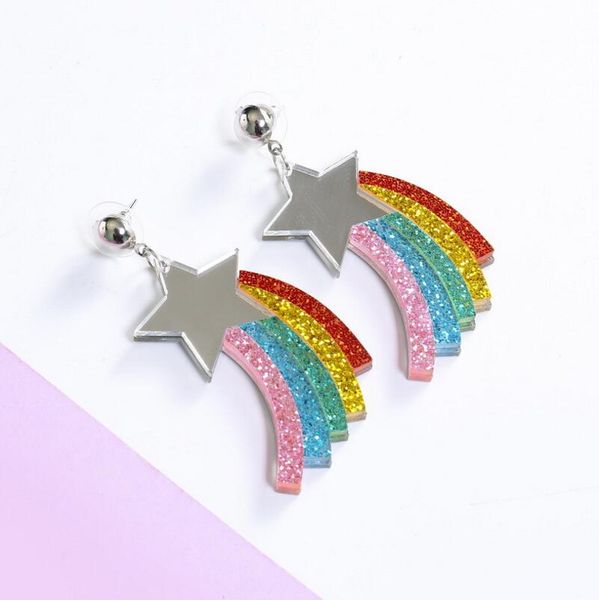 

2019 funny shining stars colorful rainbow acyrlic drop earrings fashion lovely dangle earrings personality summer jewelry gift, Silver