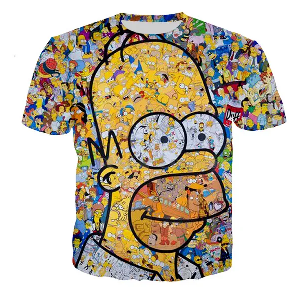 

2019 classic cartoon character simpsons fashion men women 3d printing t shirt fashion summer short sleeve hip hop q954, White;black