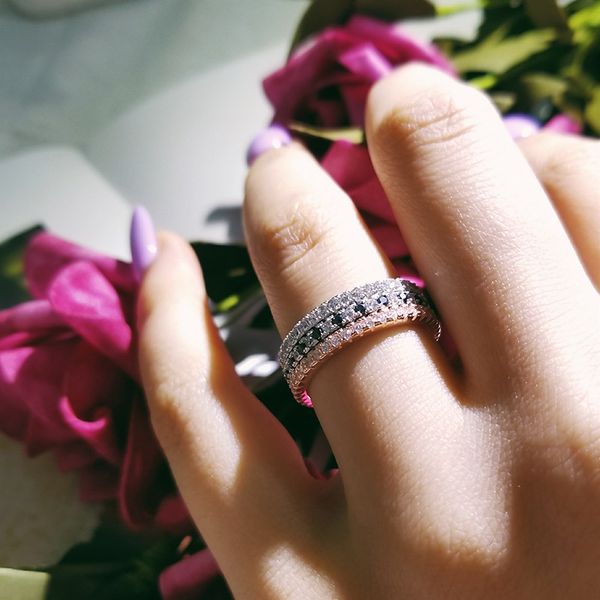 

925 sterling silver stackable gold black band eternity ring wedding engagement finger for women pinky party gift jewlery r1090x