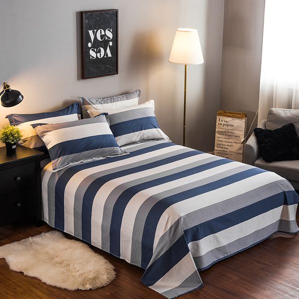 

modern simple style 100% cotton bed sheets single double striped flat sheet twin full queen king size mattress cover protector
