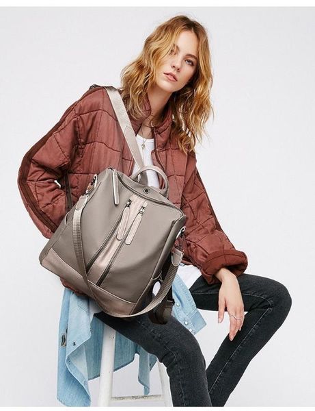 

backpack european and american new pu leather zipper fashion backpack solid color
