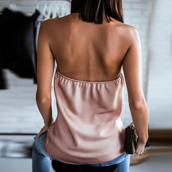 

женская сексуальная backless холтер трусиков вскользь soft solid color рукавов лето слинг tank tops feme, White