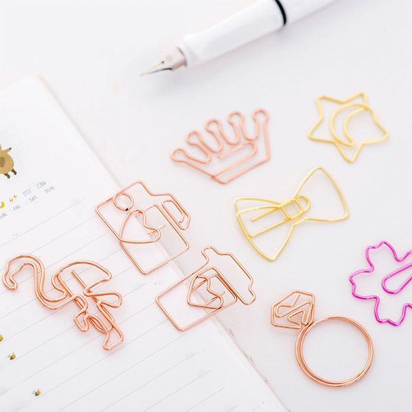 

15pcs various shape rose gold metal clips kawaii bookmark memo clip cute paper clips school office supplies escolar