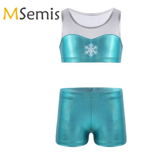 

kids girls tankini swimsuit two piece swimwear outfit shiny snowflake embroidery tank with bottoms set for ballet dance