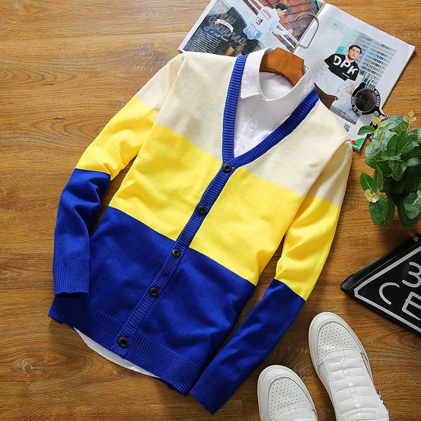 

wholesale price 2019 new fall and winter slim splicing leisure fashion men's sweaters, White;black
