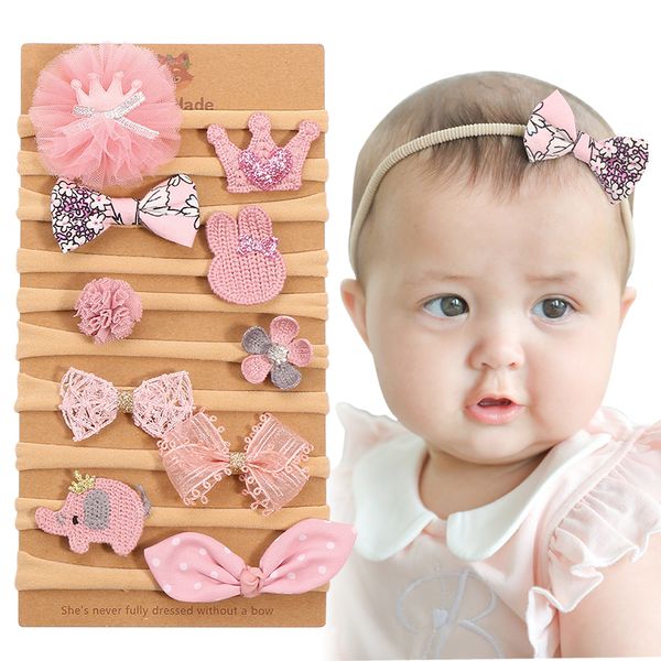 

new baby girls nylon headband 10pcs/set soft stretchy headbands girls pink hair bow headband set kids hair accessories, Slivery;white