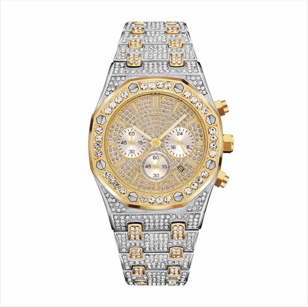 

womens mens luxe wach fashion diamonds stainless steel clock quartz movement waterproof watches men's fashion wristwatches 15, Slivery;brown