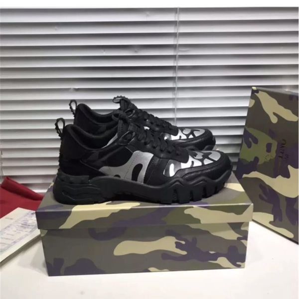

[original box] fashion stud camouflage sneakers shoes footwear men/women flats designer shoes men shoe rockrunner trainers casual shoes, Black