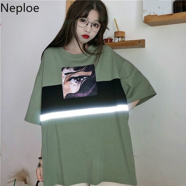 

neploe fashion printed cartoon women t-shirt 2020 summer medium-long t shirt causal harajuku t shirts short sleeve tee 58559, White