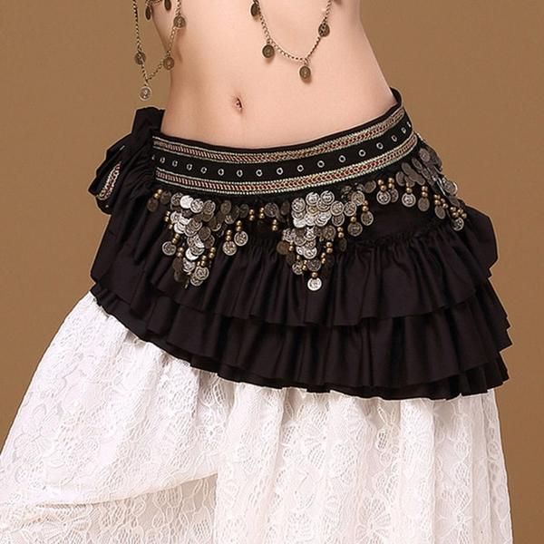 

2019 bellydance clothes gypsy costume accessories fringe wrap coins belts hip scarf, Black;red