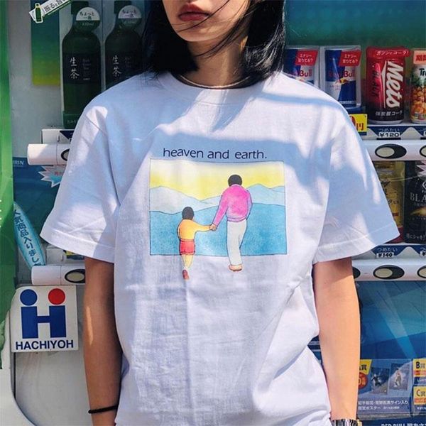 

20ss box логотип небо и земля tee мультфильм милый мода мужчины женщины пары футболка сплошной цвет хай-стрит короткие рукава летняя футболк, White;black