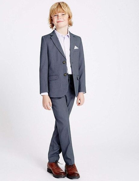 

two buttons lapel boy's formal wear occasion kids tuxedos wedding party suits (jacket+pants+vest, Blue