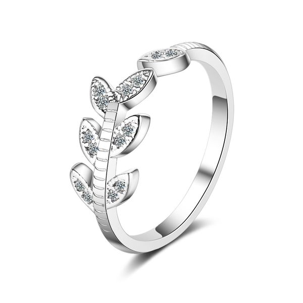 

sweet little leaf flower shine cubic zirconia 925 sterling silver ladies finger rings jewelry women birthday gift ring cheap, Golden;silver