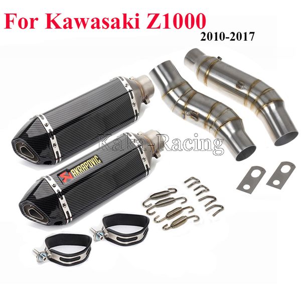 

z1000 full system 2pcs akrapovic motorcycle exhaust muffler escape moto + middle link pipe slip-on for z1000 2010-2017