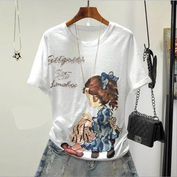 

9 cotton 2019 summer clothes women's loose t-shirt female students printed half sleeve clothes fashion clothing, White