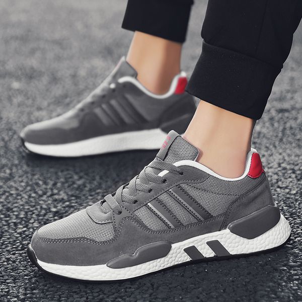 

new men sneakers 2019 running shoes breathable leather+mesh outdoor running athletic gray sports shoes men zapatillas de hombre