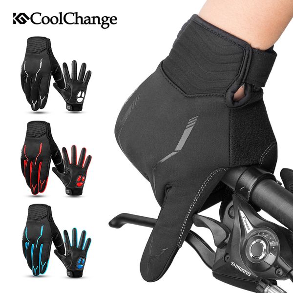 

coolchange cycling gloves winter thermal windproof bicycle gloves outdoor sport mtb bike glove full finger gel for men women, Black