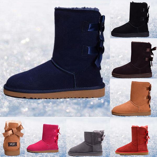 

2019 wgg winter boots australia classic snow boots wgg tall short boots real leather bailey bowknot womens keep warm size 36-41, White;red