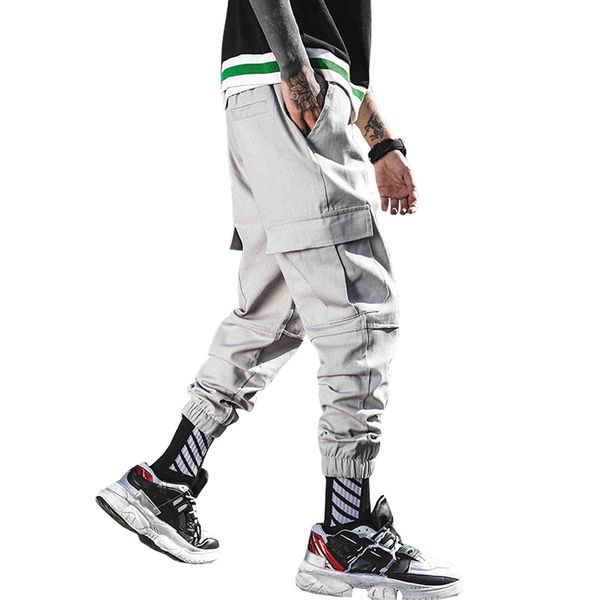 

2019 men hip hop fitness harem pants streetwear men's pockets joggers sweatpants multi-pocket abz421, Black