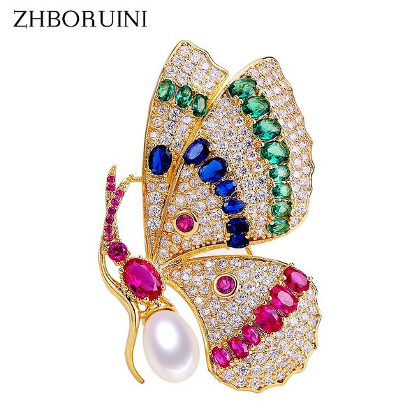 

zhboruini 2019 delicate natural freshwater pearl brooch court style noble butterfly brooch pearl jewelry for women not fade gift, Slivery;golden