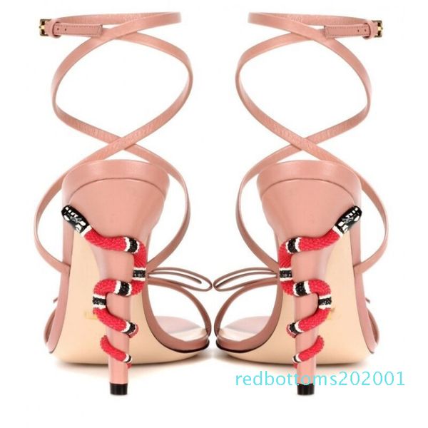 

2020 new fashion brand designer women sandals lace snake stiletto heels gold black green large size wedding shoes ar01